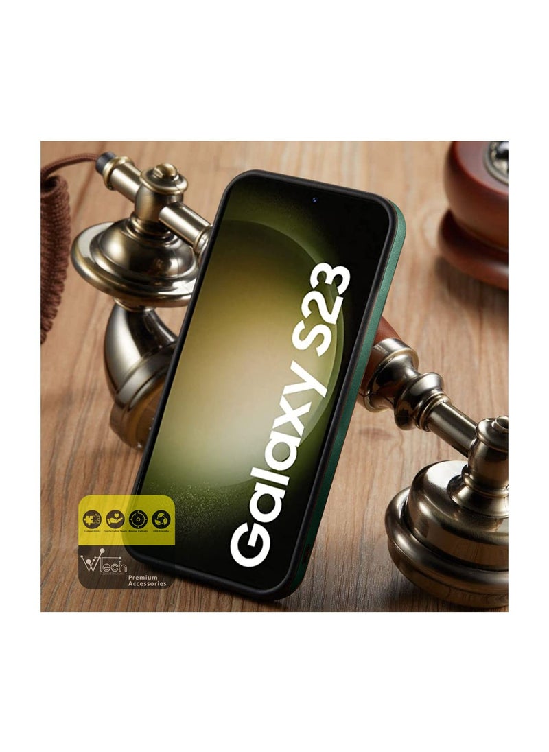 Wtech - Luxury Leather Magnetic Wireless Charging Original MagSafe Shockproof Case Cover For Samsung Galaxy S23 Green - Image 1