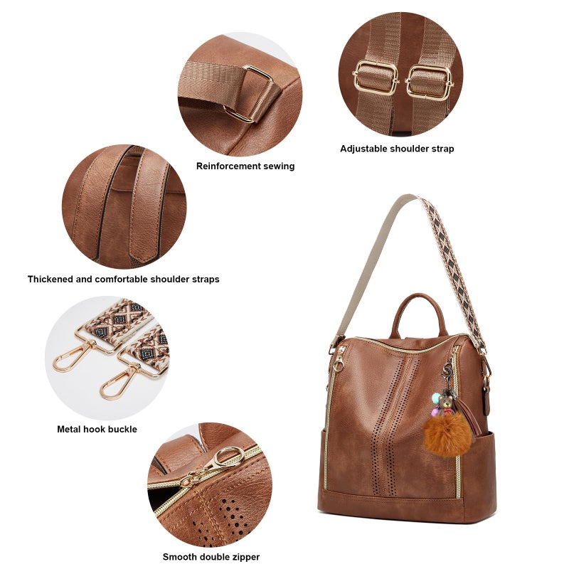 Makes Backpack Purse for Women PU Leather Travel Satchel Handbag Convertible Design Bag with Purse - Image 3