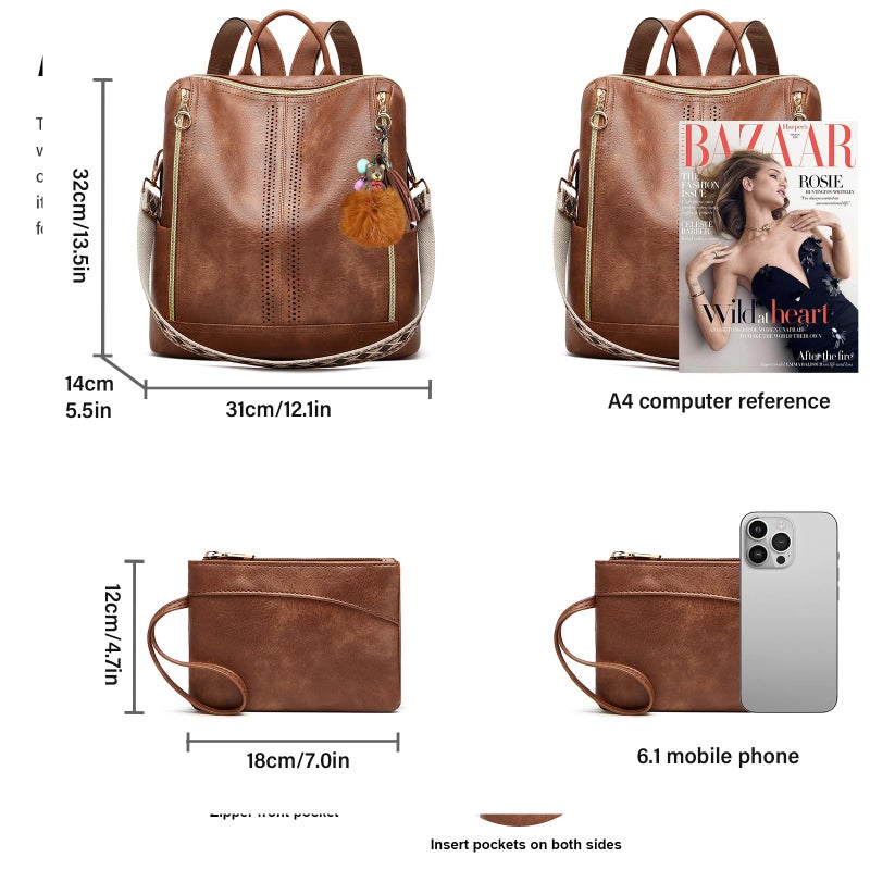 Makes Backpack Purse for Women PU Leather Travel Satchel Handbag Convertible Design Bag with Purse - Image 4