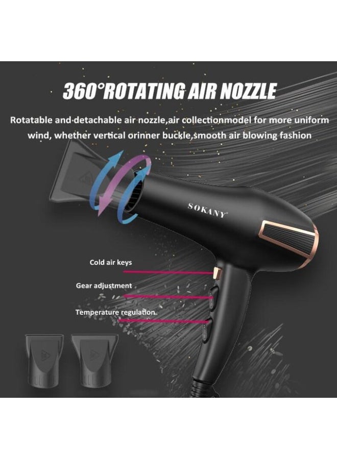 sokany 2800W Professional Hair Dryer SK-14023 – High Power Fast Drying Blow Dryer, 2 Speed & 2 Heat Settings, Salon Performance Hot Air Styler with Attachments, 220-240V, Black - Image 4