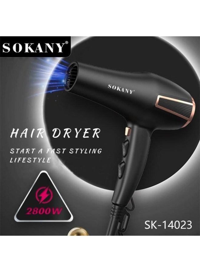sokany 2800W Professional Hair Dryer SK-14023 – High Power Fast Drying Blow Dryer, 2 Speed & 2 Heat Settings, Salon Performance Hot Air Styler with Attachments, 220-240V, Black - Image 5