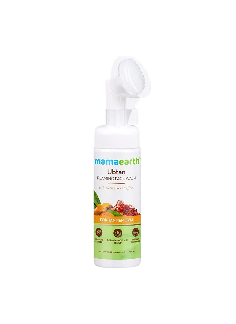 Mamaearth MAMAEARTH Ubtan Detan Foaming Face Wash with inbuilt Brush  Gentle Hydrating Facial Cleanser for Tan Removal  with Turmeric  Saffron Extract  507 Fl Oz 150ml 