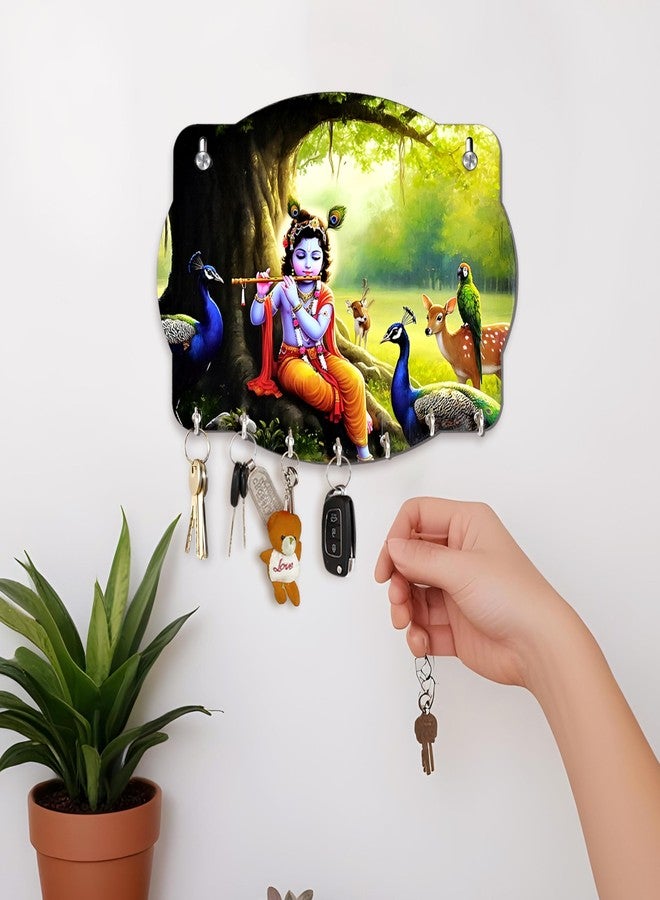 Goelite Krishna Premium Key Holder for Home Decor Stylish | Wooden Keychain Holder | Key Hangers for Wall Cute Aesthetic Design - Image 4