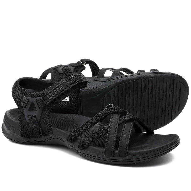 UBFEN Womens Hiking Comfort Sport Sandals Beach Vacation Camping Casual Sport Sandals with Adjustable Straps and Arch Support Size US 10 Black - Image 1