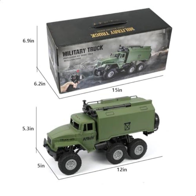 شاحنة عسكرية بالتحكم عن بُعد 1:16، 6×6، للطرق الوعرة، بوقت تشغيل 50 دقيقة، 2.4 جيجاهرتز، دفع رباعي، أضواء ليد، هدية رائعة للأطفال - Image 2
