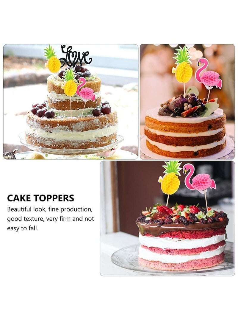 NIBEMINENT Flamingo Pineapple Cupcake Toppers for Hawaii Birthday Party Decoration, 48 Pcs Tropical Summer Supplies Beach Theme Wedding Hawaiian Cake Decorations - Image 3