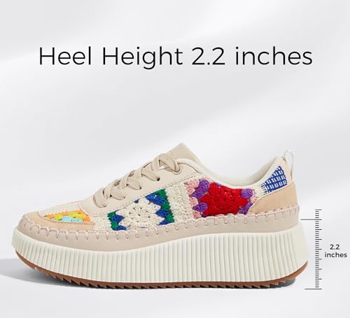 LUCKY STEP Women's Running Shoes Knit Non Slip Walking Trainers Casual Breathable Lightweight Sports Sneakers(Nude/Flower Knit,9 B(M) US) - Image 3