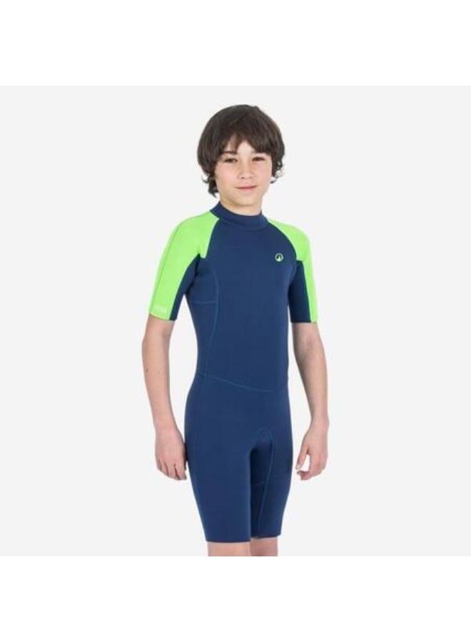 OLAIAN Kids’ surfing shorty suit 1.5 mm - YULEX100 blue green  - Image 1