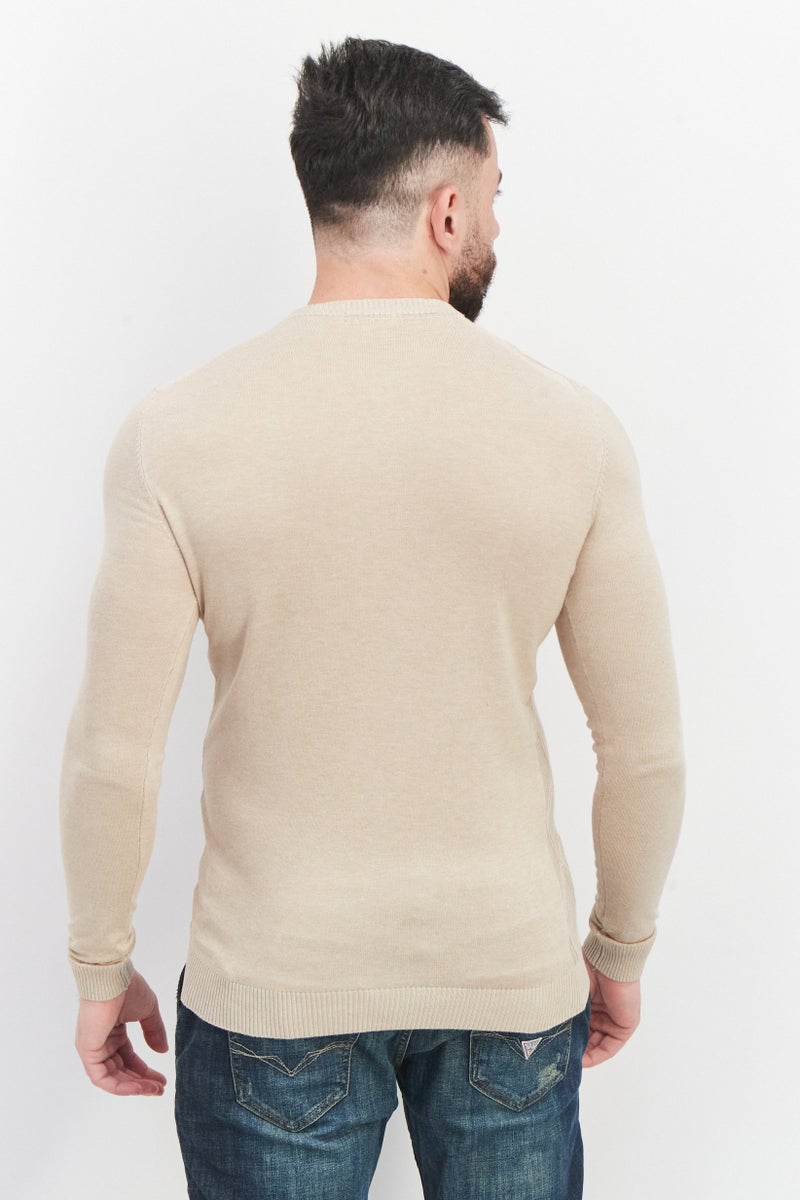 Sorbino Men Round Neck Textured Sweaters, Beige - Image 2