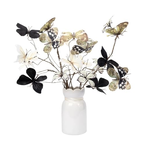 Wolpark 5 Pcs DIY Butterfly Decorations 5 Butterfly Branches with 30 Fake Butterflies for Crafts Faux Stems for Vase Filler Bouquets Home Decoration Office Table Decor (Black & White) - Image 1