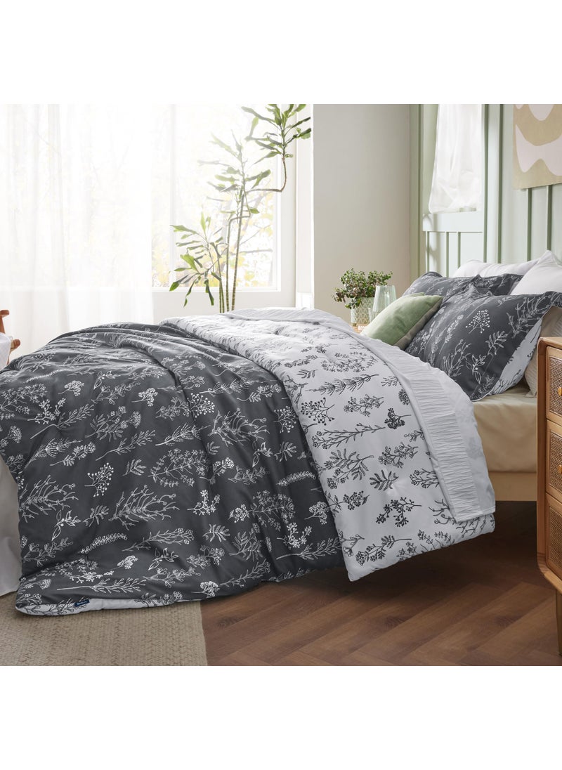 Bedsure Bedsure Queen Comforter Set - Dark Grey Comforter  Cute Floral Bedding Comforter Sets  Gifts for Woman  3 Pieces  1 Soft Reversible Botanical Flowers Comforter and 2 Pillow Shams  - Image 4