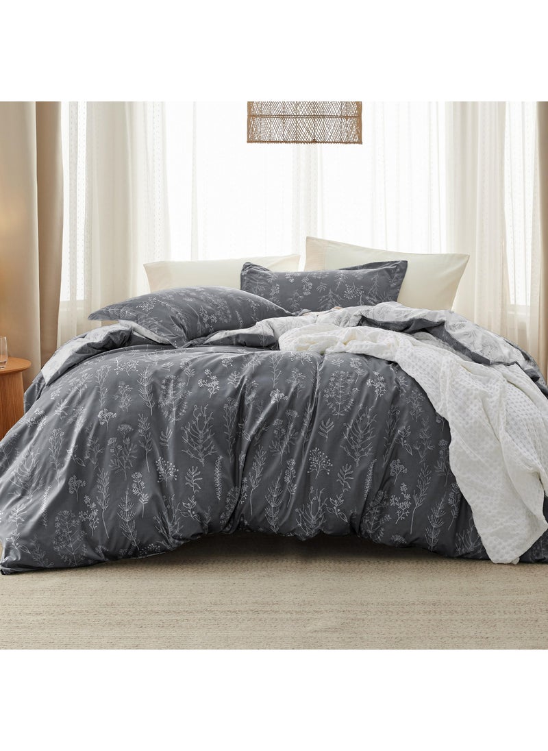 Bedsure Bedsure Queen Comforter Set - Dark Grey Comforter  Cute Floral Bedding Comforter Sets  Gifts for Woman  3 Pieces  1 Soft Reversible Botanical Flowers Comforter and 2 Pillow Shams  - Image 1