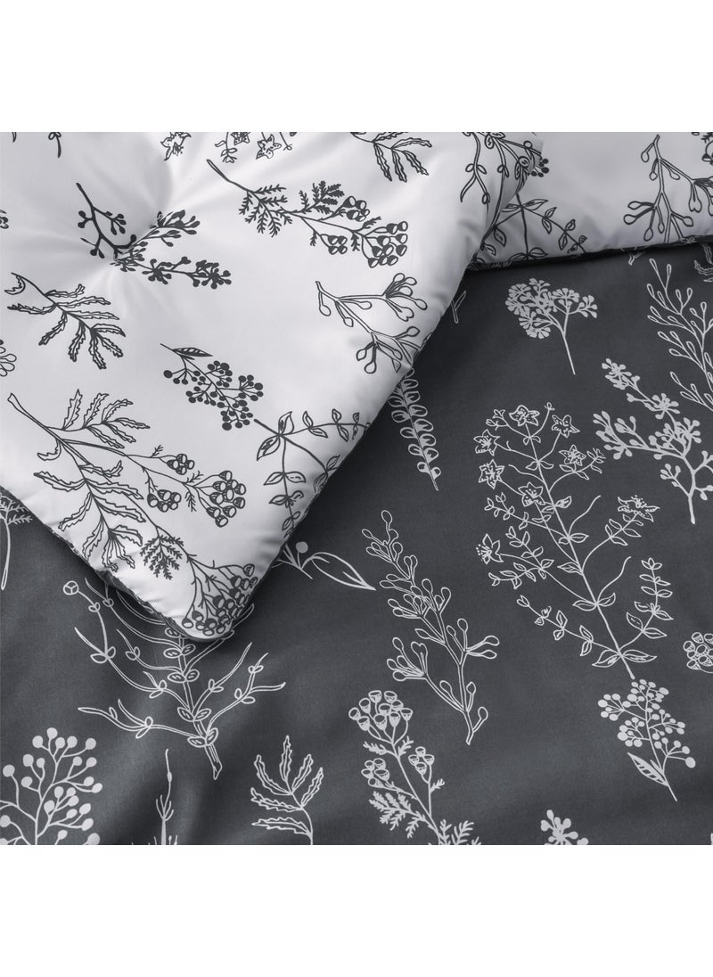 Bedsure Bedsure Queen Comforter Set - Dark Grey Comforter  Cute Floral Bedding Comforter Sets  Gifts for Woman  3 Pieces  1 Soft Reversible Botanical Flowers Comforter and 2 Pillow Shams  - Image 5