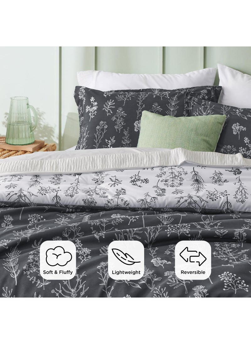 Bedsure Bedsure Queen Comforter Set - Dark Grey Comforter  Cute Floral Bedding Comforter Sets  Gifts for Woman  3 Pieces  1 Soft Reversible Botanical Flowers Comforter and 2 Pillow Shams  - Image 3