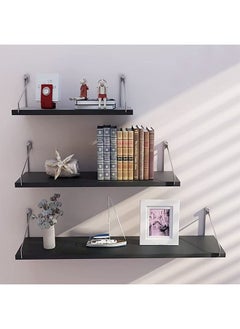 Arabest Floating Wall Shelf,Wall Decorative Corner Shelf,Black Wall Shelf Set of Three,Wall Mounted Wooden Shelf,Fashionable Home Decoration,Suitable for Bedroom/Living Room/Bathroom/Kitchen/Office(30+40+50cm)  - Image 1