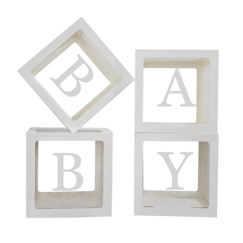 QPEY Baby Boxes with Letters for Baby Shower,Clear Baby Shower Decorations Block Boxes for Gender Reveal,Transparent Balloon Box Backdrop Birthday Party,4PCS - Image 1