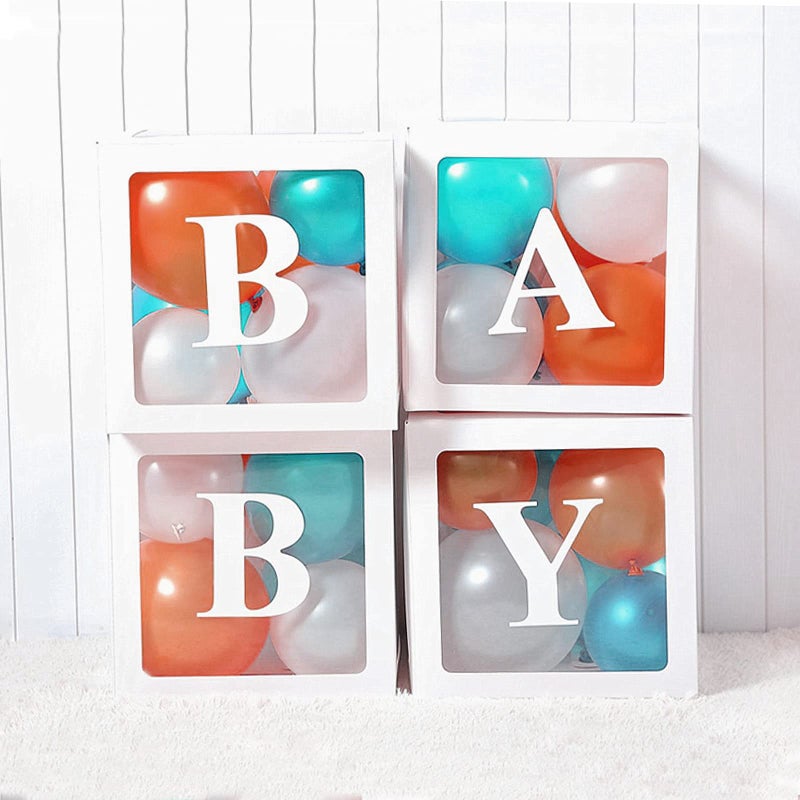 QPEY Baby Boxes with Letters for Baby Shower,Clear Baby Shower Decorations Block Boxes for Gender Reveal,Transparent Balloon Box Backdrop Birthday Party,4PCS - Image 4