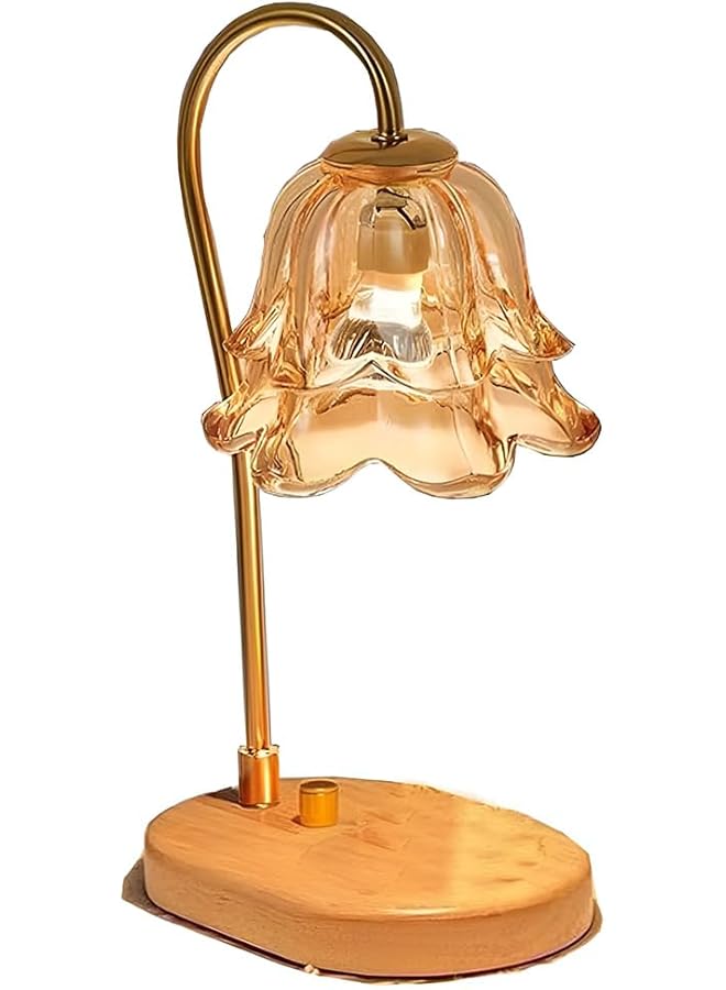 The Bros Amber Flower Candle Lamp, Crystal Lantern with Timer & Wooden Base, Compatible with Jar Candle, Gifts for Women, Home Decor - Image 1