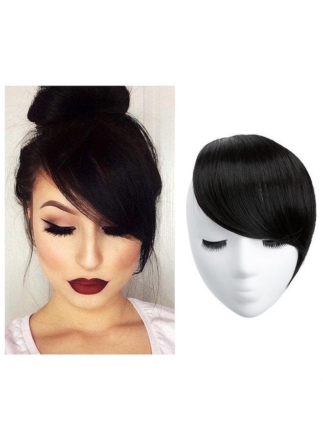 SARLA Side Hair Bangs Clip in Off Black One Piece Straight Synthetic Bangs Extension for Women - Image 1