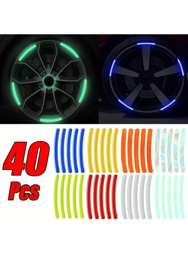 40pcs Red Reflective Strips Self Adhesive PVC Wheel Decals For Car Motorcycle - Image 1
