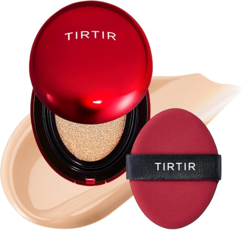 ترتر كريم أساس TIRTIR Mask Fit Red Cushion | تغطية كاملة، خفيف الوزن، مناسب للبشرة، لمسة نهائية لامعة، كريم أساس BB كوري، تجميل، تغطية الوشم، قابل للبناء (#21N عاجي، 0.63 أونصة سائلة)