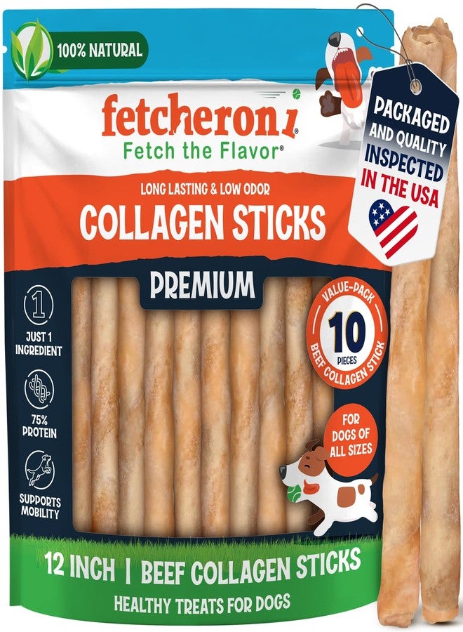 Fetcheroni 12" Collagen Sticks for Dogs – Low Odor Long-Lasting Bully Stick & Rawhide Alternative, Single Ingredient Beef Bone, High Protein Dental Treat, Vet Approved, Improves Joint Health – 10 Pack - Image 1