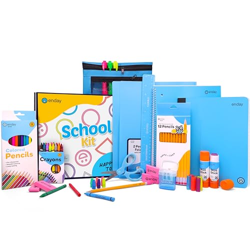Enday Back to School Supplies for Kids Blue School Supply Box Grades K5 Premium Quality Kids School Supplies Kit Kindergarten School Supplies for Girls and Boys 78 Piece Set - Image 1