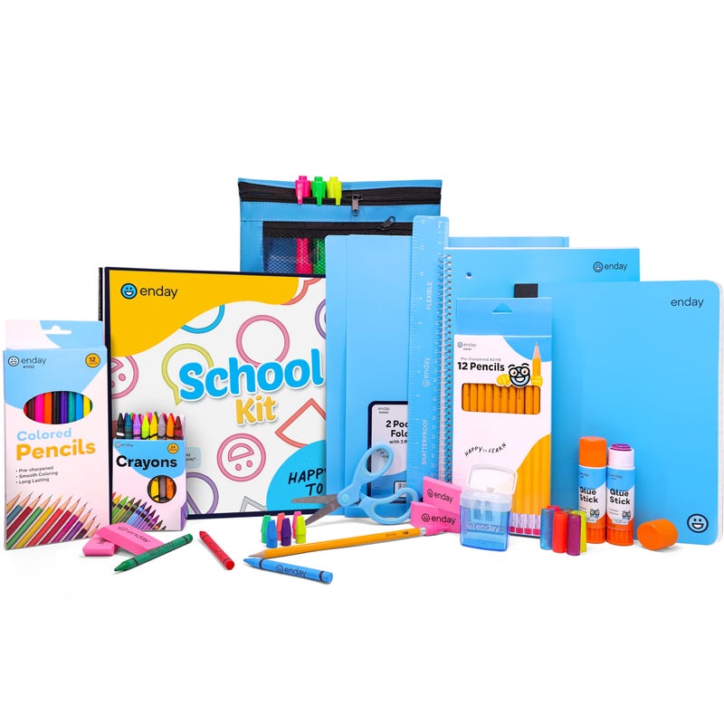 Enday Back to School Supplies for Kids Blue School Supply Box Grades K5 Premium Quality Kids School Supplies Kit Kindergarten School Supplies for Girls and Boys 78 Piece Set - Image 2