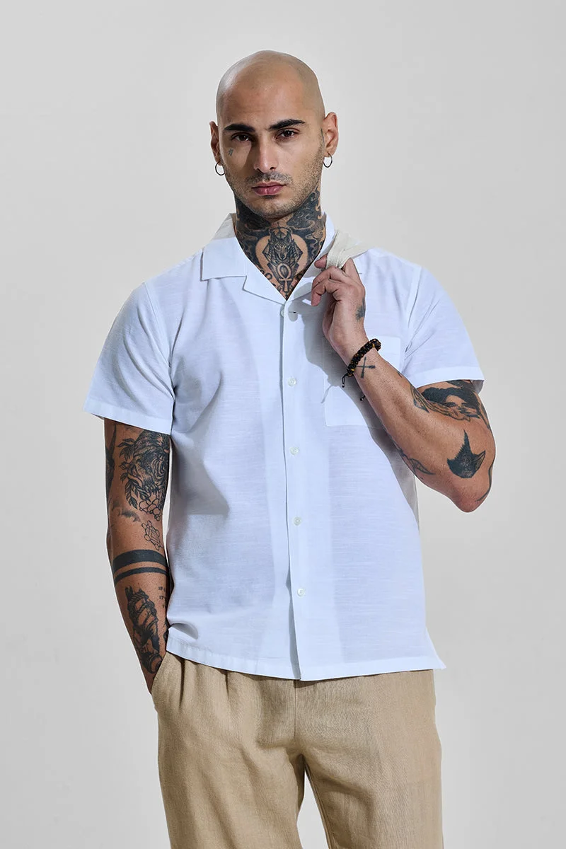 SNITCH White Solid Half Sleeve Boxy Casual Shirt