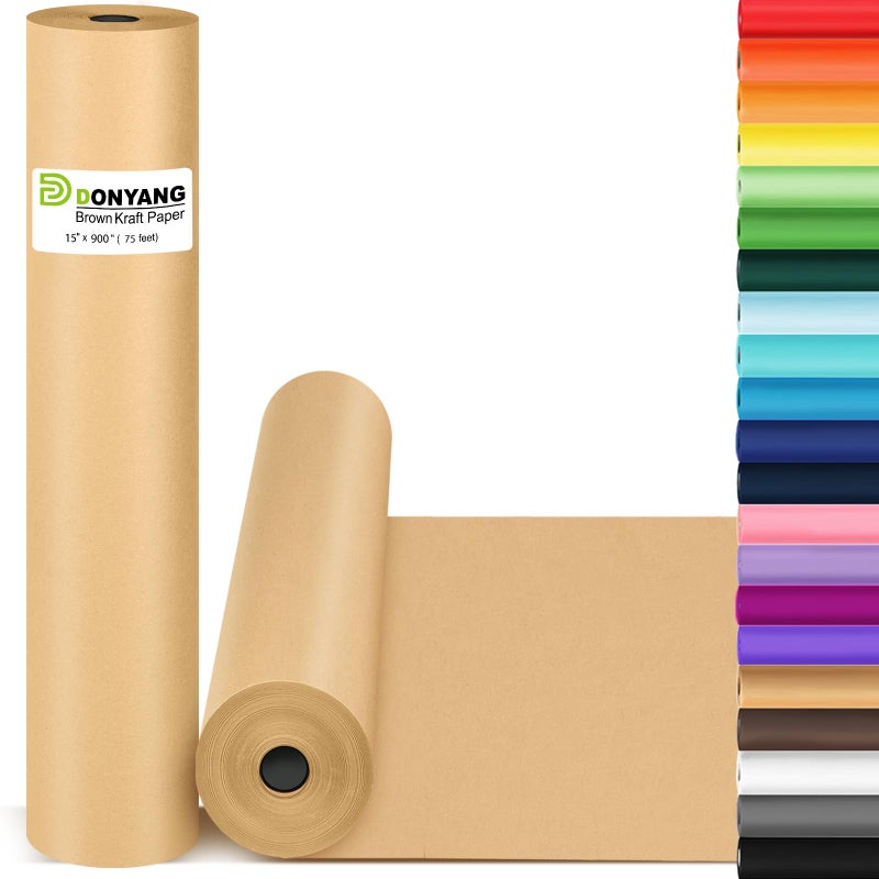 Brown Wrapping Paper 15x900 Craft Bulletin Board Kraft Banner Decorative Paper Roll Bouquet Flower Fathers Day Valentines Graduation Gift Wedding Table Covering Packing Shipping Moving Supplies