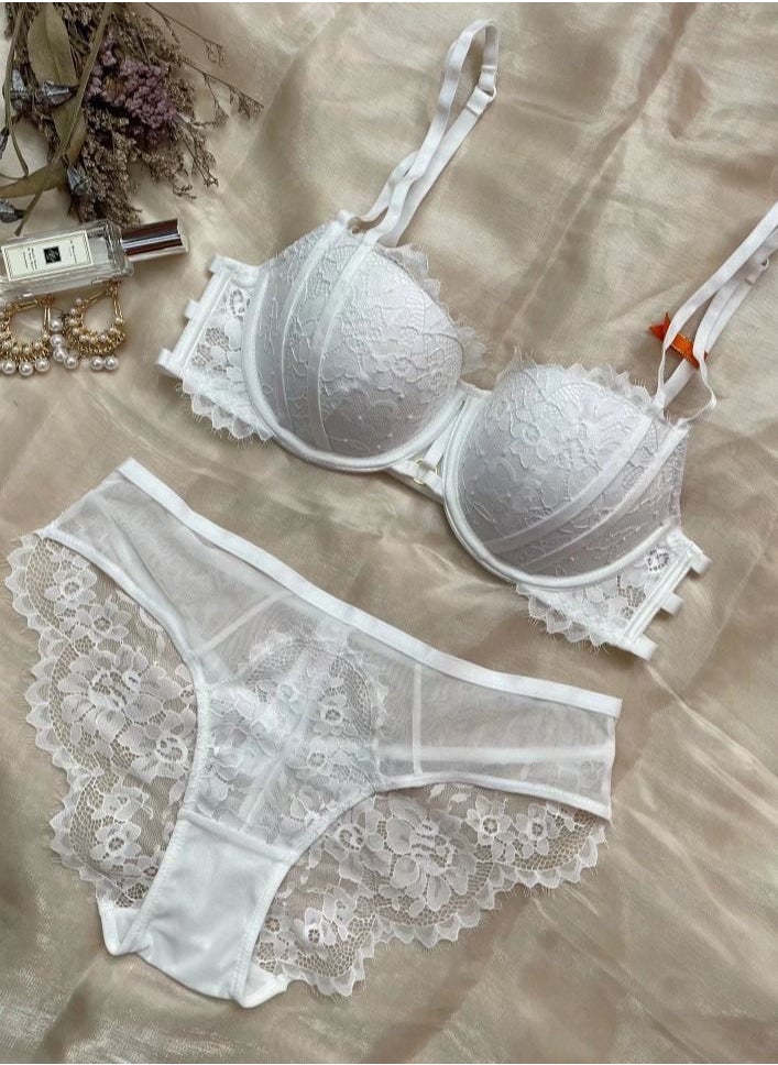 Loquat - Comfy And Breathable Lace Bra And Panty Set White - Image 1