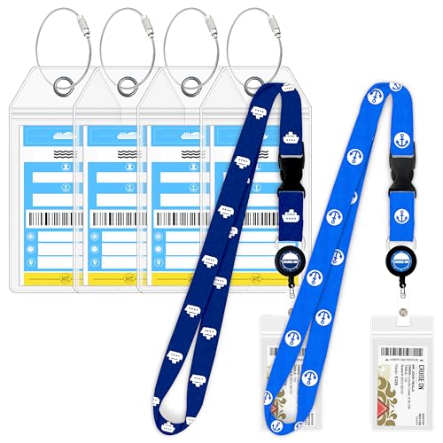 Cruise On Norwegian Luggage Tag Holders (4 Pack) & Lanyards (2 Pack) – Large, Clear, Waterproof Cruise Essentials 2025-2026 – Secure Ship Tags & Cards (Royal Blue) - Image 1