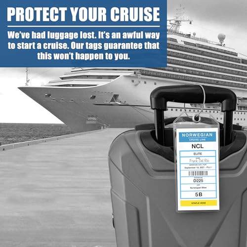 Cruise On Norwegian Luggage Tag Holders (4 Pack) & Lanyards (2 Pack) – Large, Clear, Waterproof Cruise Essentials 2025-2026 – Secure Ship Tags & Cards (Royal Blue) - Image 2