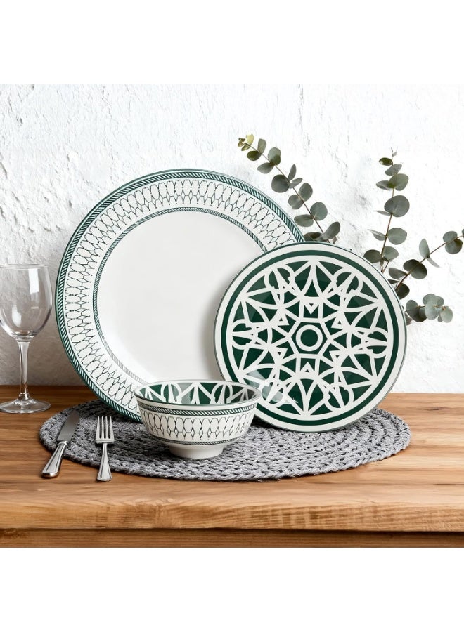 Shallow Amalfi 12 Piece Porcelain Dinner Set, Serves 4 people, includes 4 x 10.5" Dinner Plates, 4 x 7.5" Salad plates, 4 x 4.5" bowls, Elegant Green Modern Crockery - Image 3