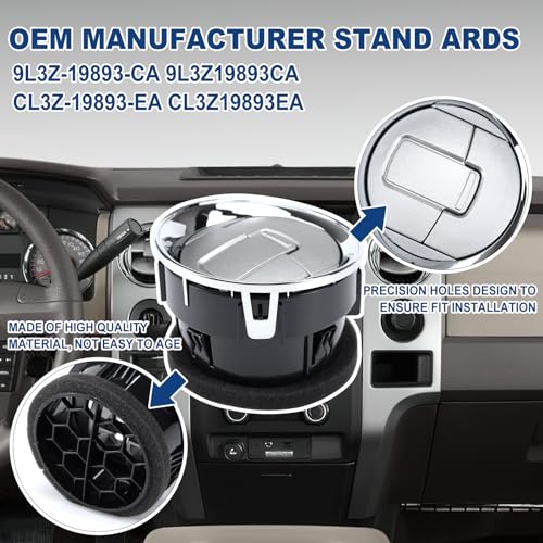 FEXON Front Interior Dashboard Louvres Chrome AC Heater Air Vent Compatible with 2009-2014 Ford F150 F-150 Lobo 9L3Z-19893-CA, 4PCS - Image 3