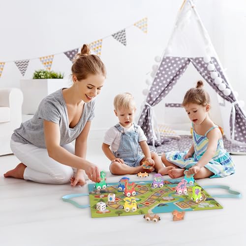 ORBRIUM Wooden Train Set Magnetic Dinosaur Trains Montessori STEM Toys Number Counting Shapes Colors Dice Game Mat Bag for Toddlers Kids Grandkids fits Wooden Train Tracks Thomas Brio - Image 5