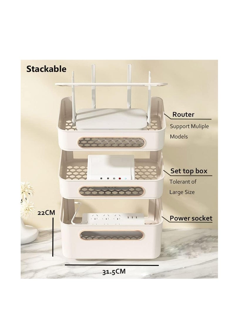 Generic Router Storage Box, Wifi Wireless Router Set-Top Box Shelf STB Optical Modem Cover Rack Cord Socket Board Container Box Multi-Layer Desktop Cable Organiser Box for TV Cabinet (Beige, 1-Layer)  - Image 2