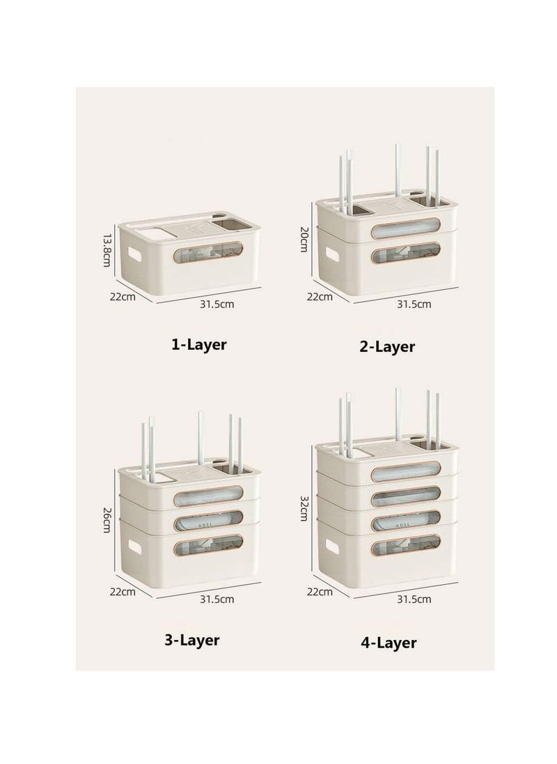 Generic Router Storage Box, Wifi Wireless Router Set-Top Box Shelf STB Optical Modem Cover Rack Cord Socket Board Container Box Multi-Layer Desktop Cable Organiser Box for TV Cabinet (Beige, 1-Layer)  - Image 5