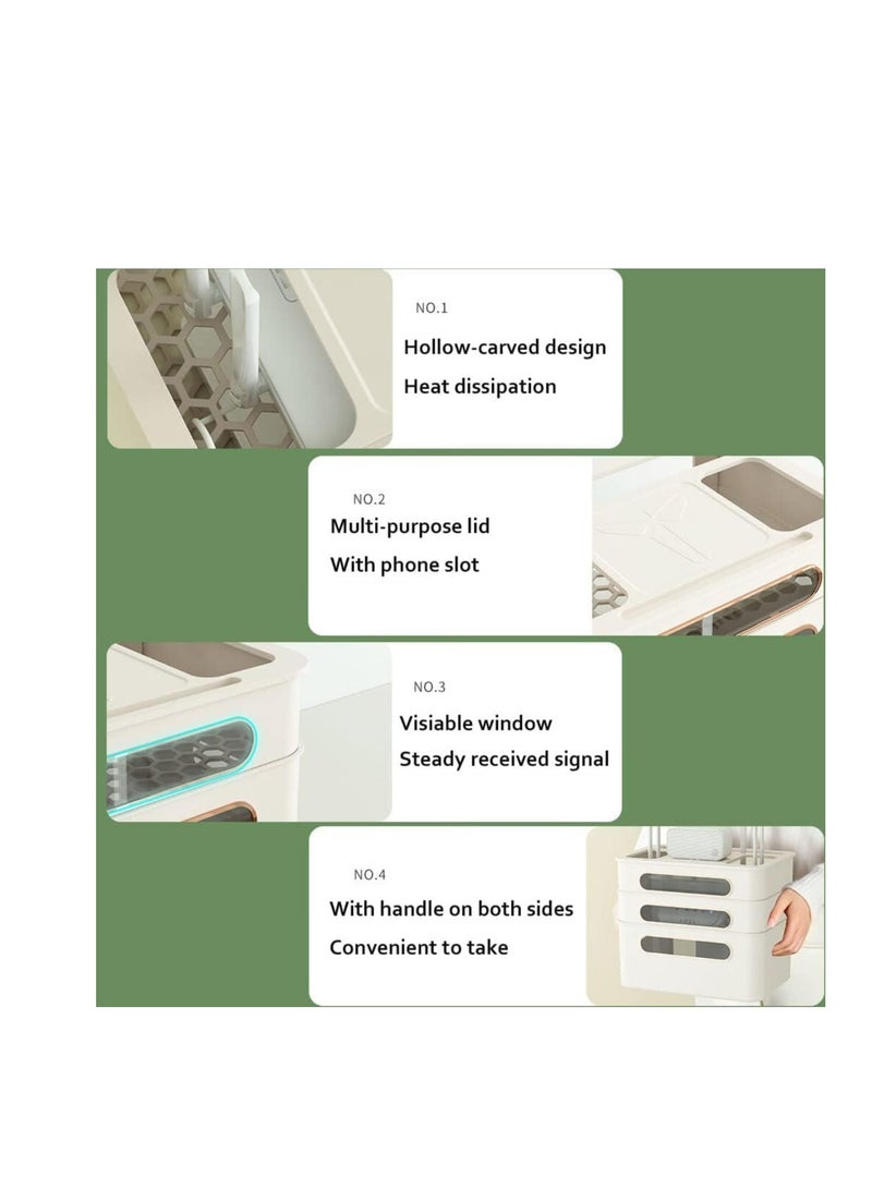 Router Storage Box, Wifi Wireless Router Set-Top Box Shelf STB Optical Modem Cover Rack Cord Socket Board Container Box Multi-Layer Desktop Cable Organiser Box for TV Cabinet (Beige, 1-Layer)