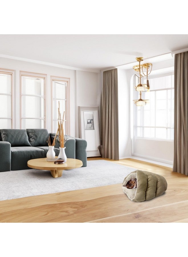 سبوت كهف القطط سبوت سليب زون كادل، سرير كهف للقطط والكلاب الصغيرة داخل المنزل، متين وقابل للغسل، مريح للقطط الصغيرة والجراء التي يقل وزنها عن 10 أرطال وطولها 12 بوصة، لون بني فاتح - Image 5