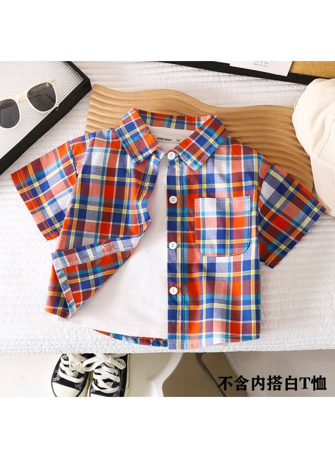 Children's Shirt Men's  New Baby Stylish Cotton Plaid Shirt Spring And Autumn Children's Fashion Lapel Cardigan