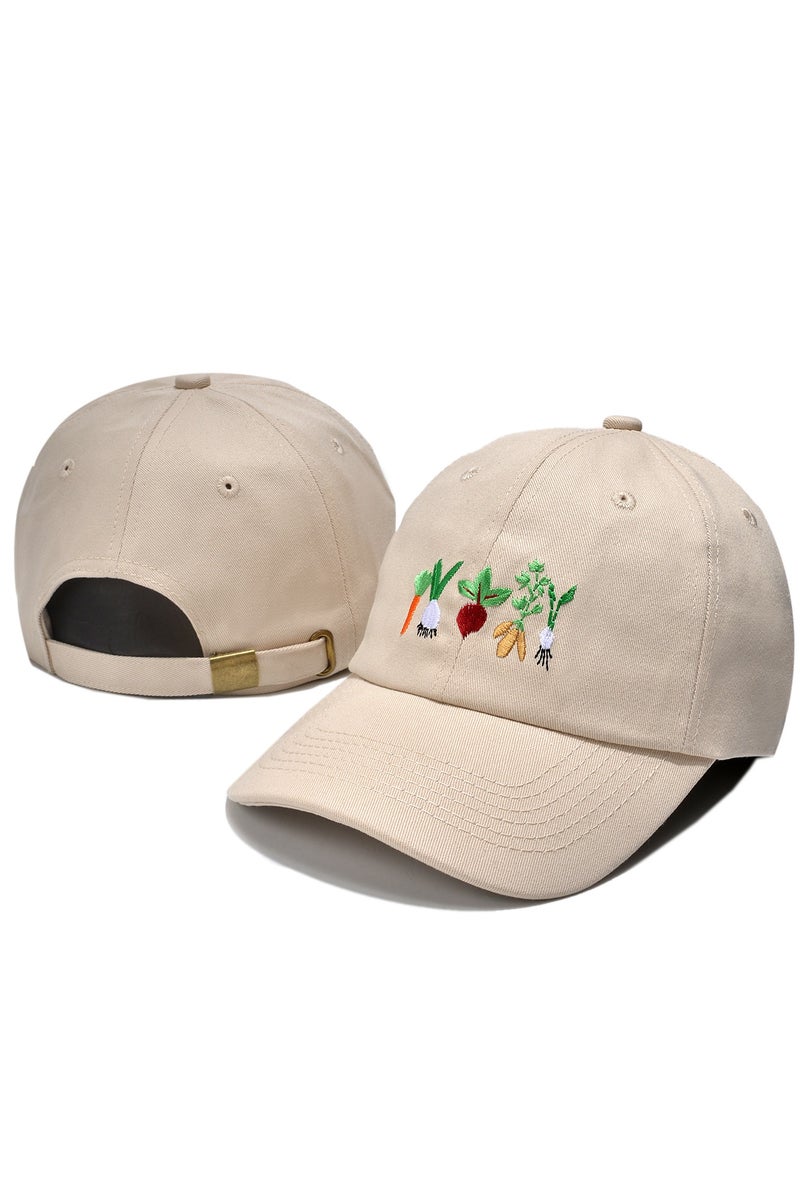 USA Beige Baseball Cap with Vegetable Embroidery