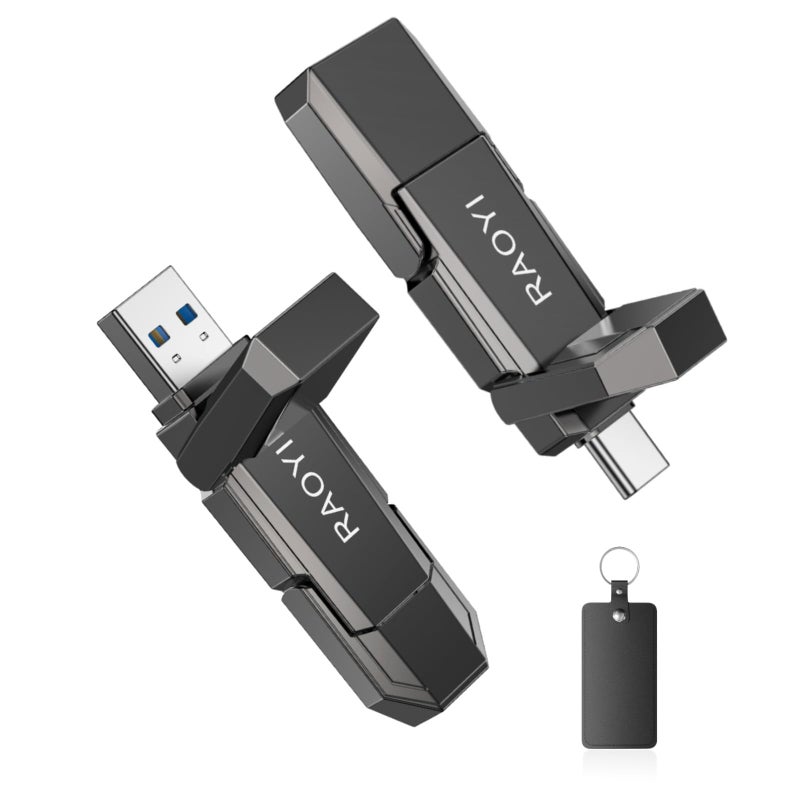 RAOYI 256GB USB C External SSD, 2-in-1 Solid State Drive Up to 450MB/s Dual USB 3.2 + Type-C Thumb Drive Portable SSD Drive for iPhone 15/16/17, Android, Tablet, PC and PS4 - Image 1