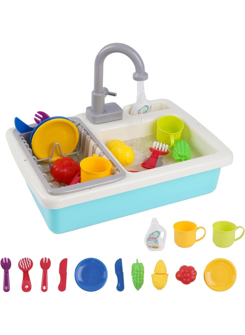 حوض المطبخ، لعبة للأطفال، حوض لعب بماء جارٍ، ملحقات مطبخ لعبة، تقطيع الفاكهة والخضروات، حوض لعبة مع صنبور يعمل، مجموعة مطبخ لعب الأدوار، هدية للأطفال - Image 1