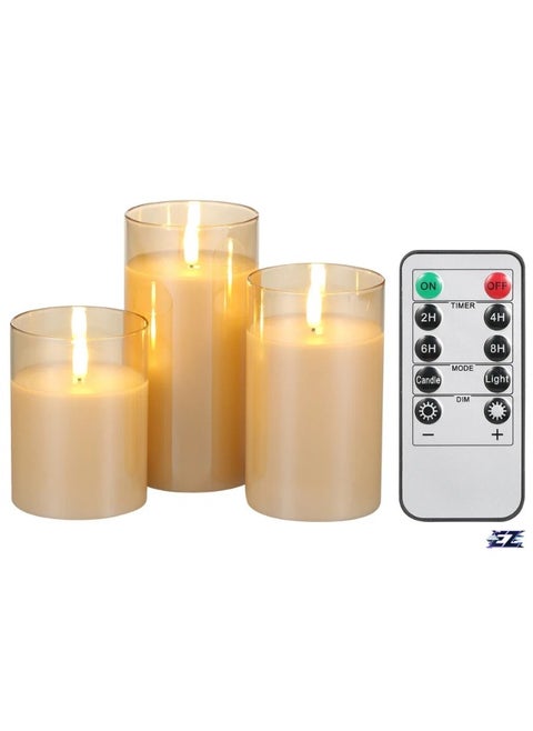3PCS Flickering Flameless Candle Lights Kit – Dynamic & Constant Bright Lighting, 50% & 100% Dimmable, 4 Timer Settings, Battery Operated (2x AA), Indoor Use