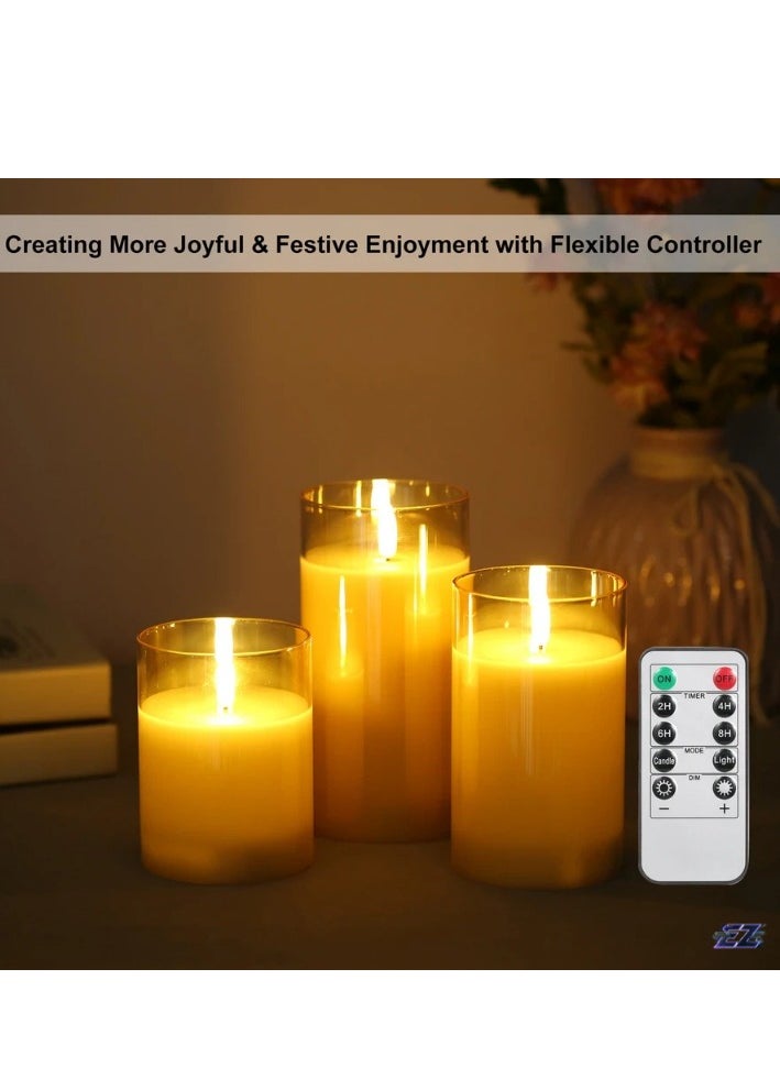 ELTRAZONE - 3PCS Flickering Flameless Candle Lights Kit – Dynamic & Constant Bright Lighting, 50% & 100% Dimmable, 4 Timer Settings, Battery Operated (2x AA), Indoor Use - Image 1