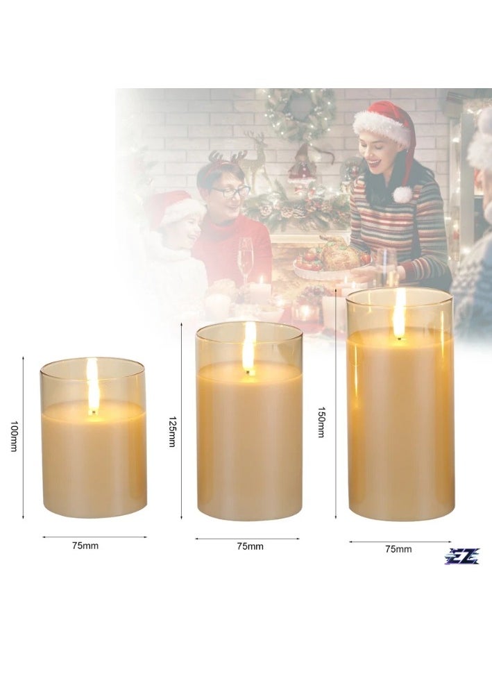 ELTRAZONE - 3PCS Flickering Flameless Candle Lights Kit – Dynamic & Constant Bright Lighting, 50% & 100% Dimmable, 4 Timer Settings, Battery Operated (2x AA), Indoor Use - Image 1