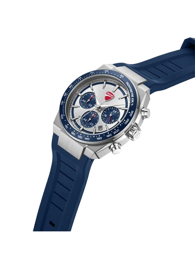 Ducati Nitro Silver-Blue Dial, Silicone Strap, Chronograph Watch for Men, 43mm