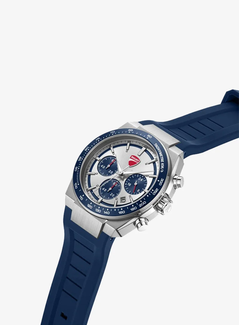 Ducati Nitro Silver-Blue Dial, Silicone Strap, Chronograph Watch for Men, 43mm