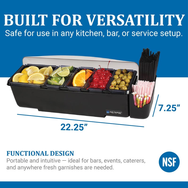 San Jamar Dome Garnish Center 5 Tray with Dome Lid for Kitchen, Bar, And Restaurants, Plastic, 8 Pints, Black - Image 2